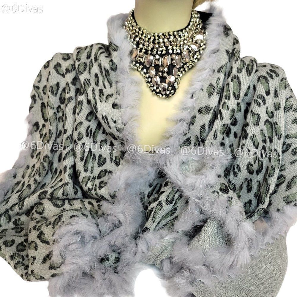 Animal Print Shawl, Faux Fur Plush Wrap Shawl, Leopard print Shawl